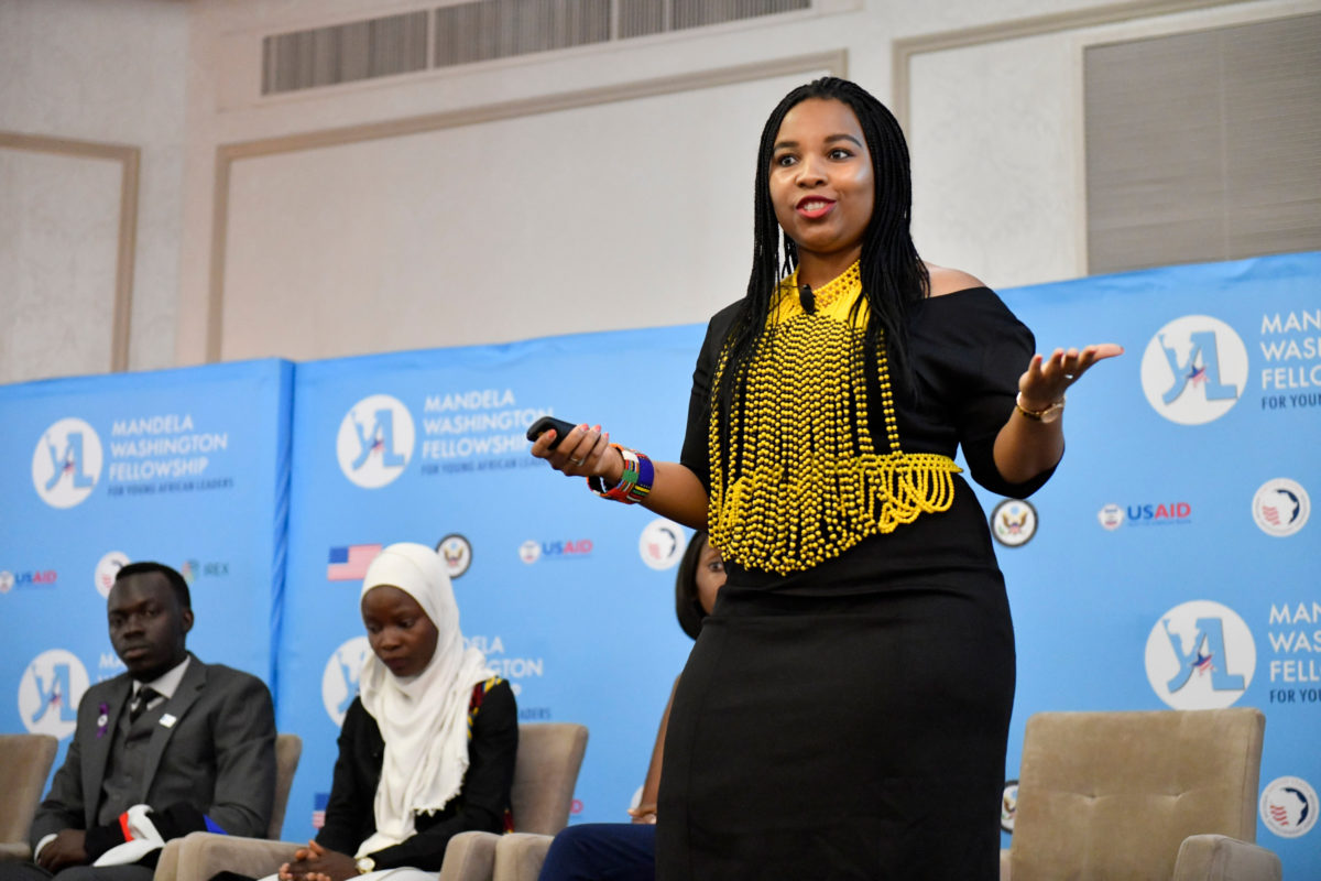 A Fellow presents an Ignite Talk during the 2018 Mandela Washington Fellowship Summit.
