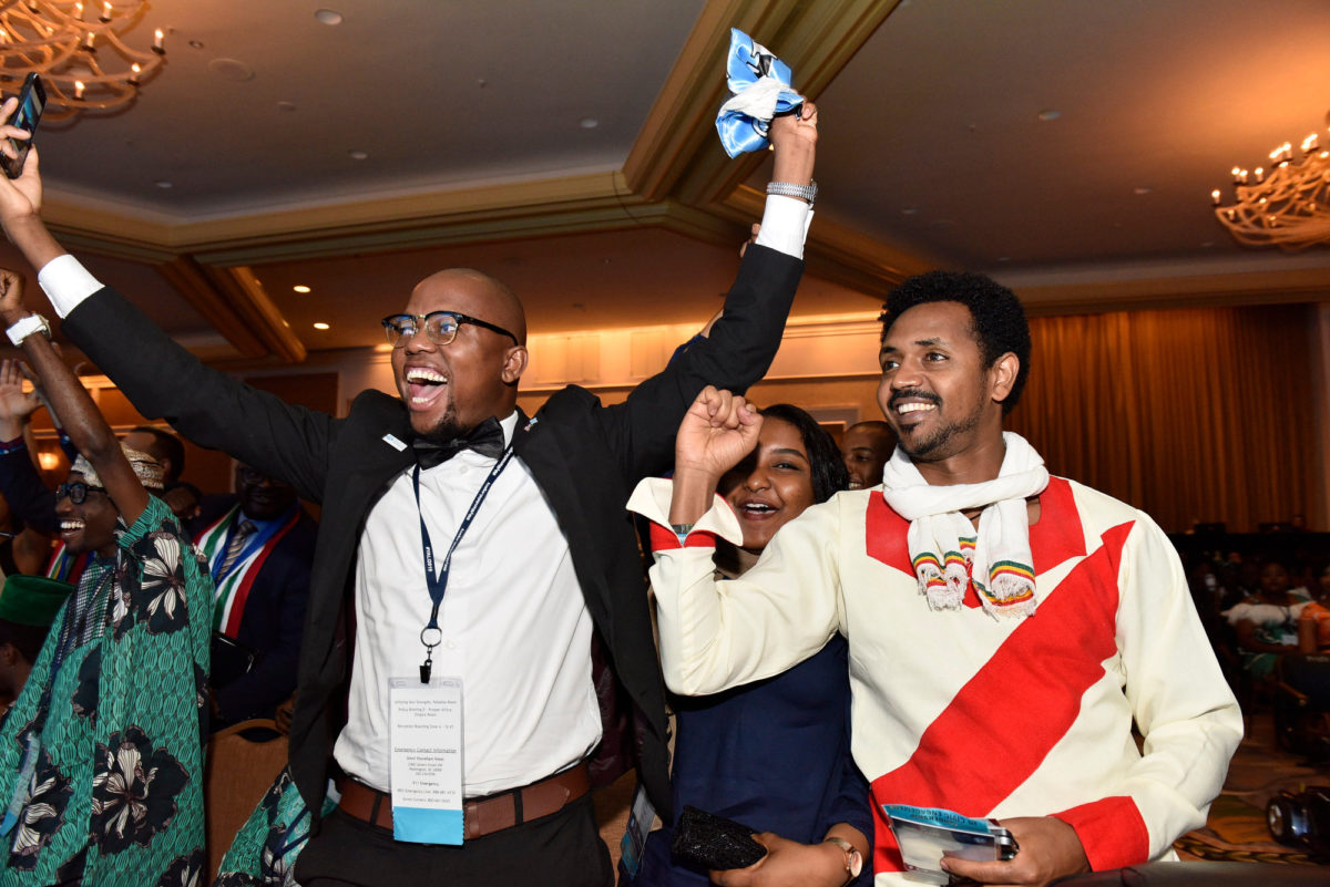 Fellows cheering at the 2019 Mandela Washington Fellowship Summit.