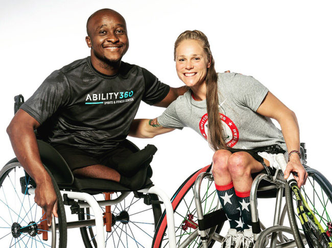 2016 Fellow Nyasha Mharakurwa poses with a U.S. Paralympic Athlete during his PDE at Ability360.