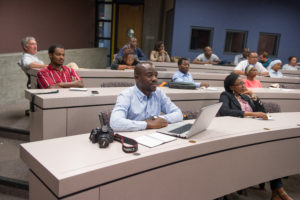 Fellows watch presentation in a classroom at Syracuse University during their Mandela Washington Fellowship Leadership Institute.